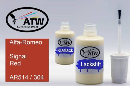 Alfa-Romeo, Signal Red, AR514 / 304: 20ml Lackstift + 20ml Klarlack - Set, von ATW Autoteile West.